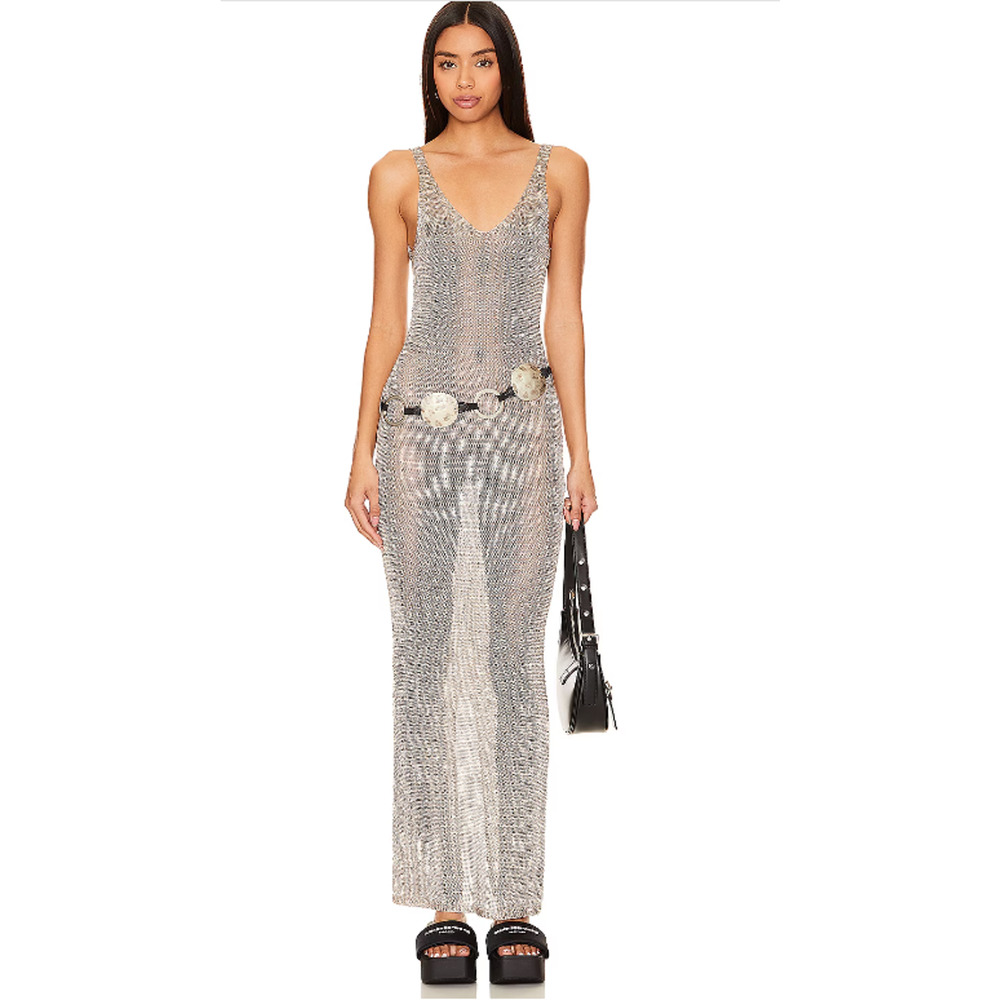 NWT Superdown Egon Gold Metallic Knit Maxi Dress Sz L Backless Party Resort Beac - Picture 4 of 14